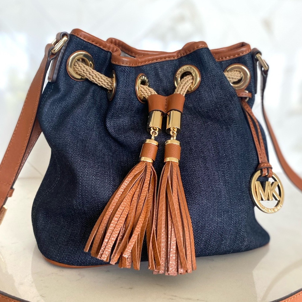Michael Kors Denim and Tan Shoulder Bag